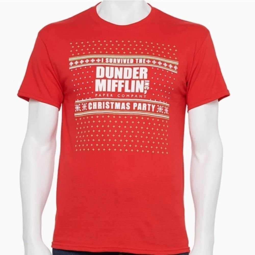 💜The Office Red Dunder Mifflin Christmas Party Short Sleeve Top Medium